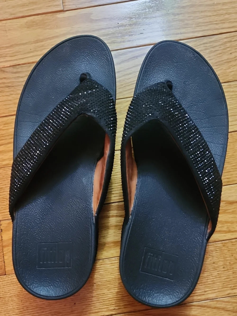 Fitflop Ritzy Women's Black Rhinestone  Thong Wedge Sandals